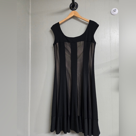 Maggy London Elegant Black Sleeveless Dress Size 12 Cocktail Party Sheer Nude - Picture 1 of 7